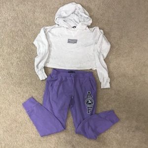 Abercrombie & Fitch sz small cropped grey hoodie & sz small purple sweatpants